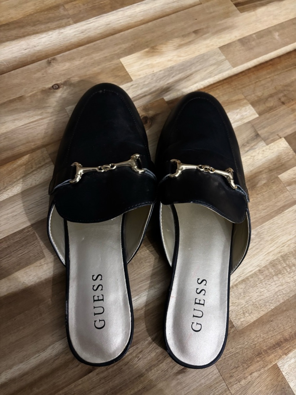 GUESS Black Slip-On Mules with Gold Bit Detail